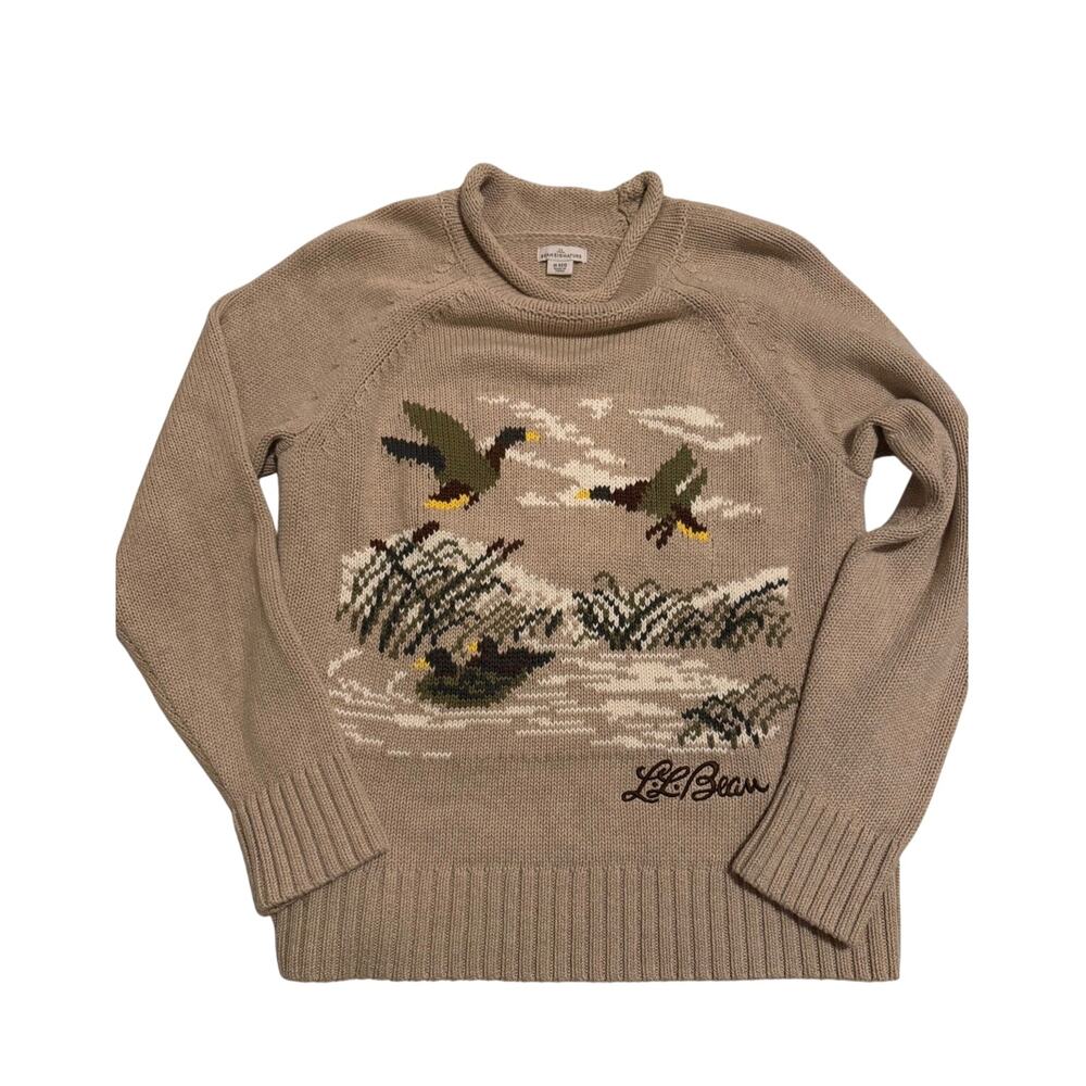 LL Bean Signature Khaki Roll Neck Sweater with Ducks